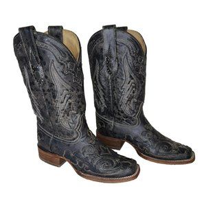 Corral Womens Vintage Python-Inlay Square Toe Boots, Black Inlay